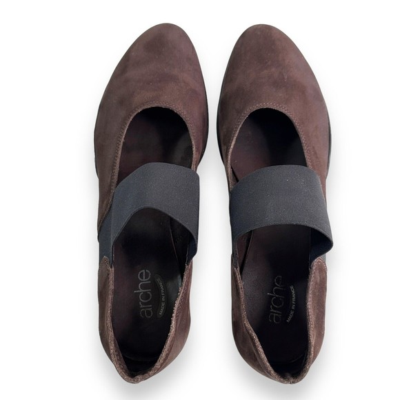 Arche Comfort Pump Heels Womens Sz France 40 US 9 Nubuck Suede Brown Mary Jane - Picture 7 of 11